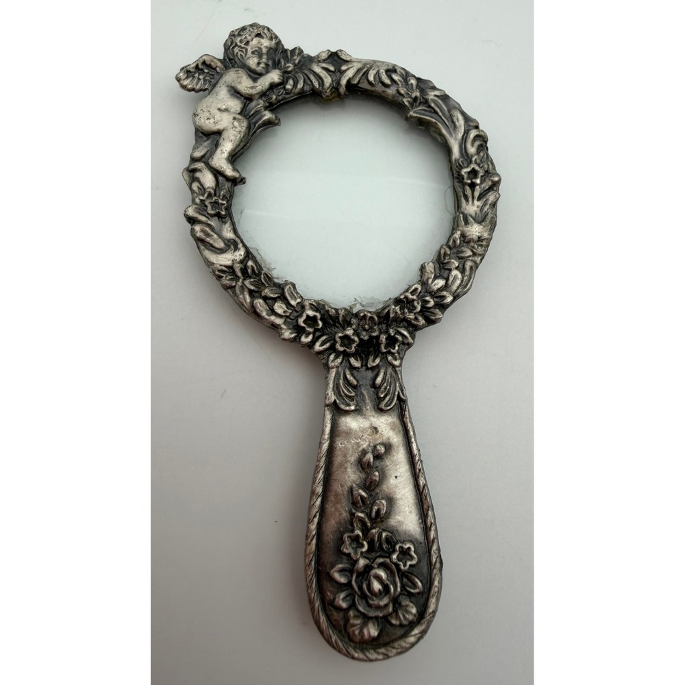 Ganz Silver Tone Cherub Angel Floral Wreath Magnifying Glass Rose Handle F602